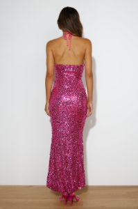 Fluttering Sights Maxi Dress Hot Pink Sequin sold by Hello Molly