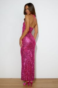 Fluttering Sights Maxi Dress Hot Pink Sequin sold by Hello Molly