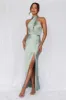 HELLO MOLLY The Adeline Halter Satin Maxi Dress Sage sold by Hello Molly