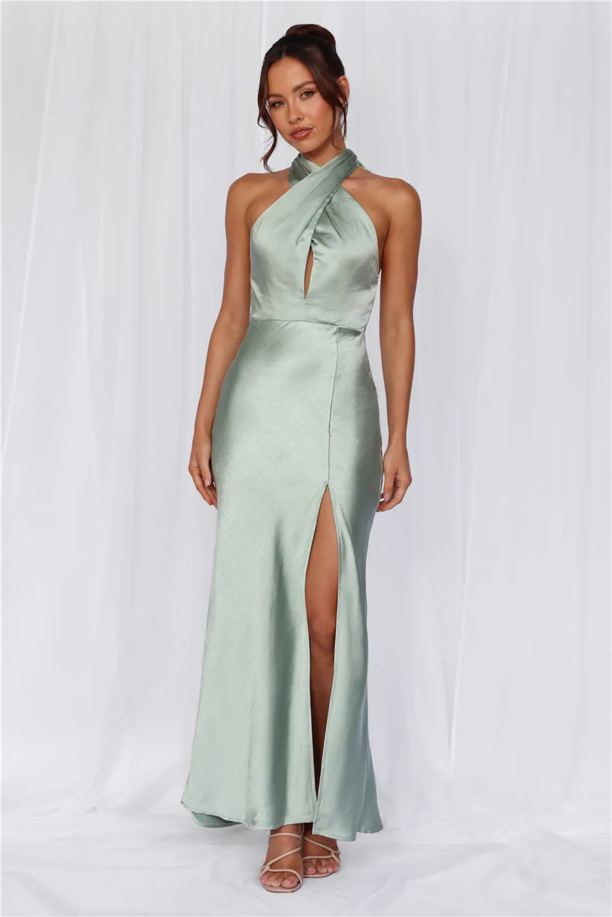 HELLO MOLLY The Adeline Halter Satin Maxi Dress Sage sold by Hello Molly product image thumbnail 5