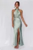 HELLO MOLLY The Adeline Halter Satin Maxi Dress Sage sold by Hello Molly