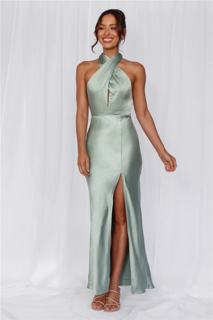 HELLO MOLLY The Adeline Halter Satin Maxi Dress Sage sold by Hello Molly product image thumbnail 2