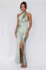 HELLO MOLLY The Adeline Halter Satin Maxi Dress Sage sold by Hello Molly