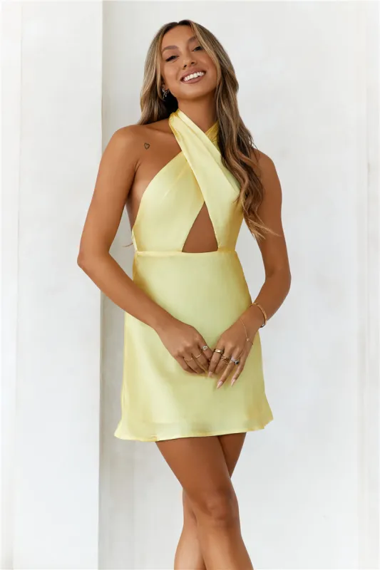 HELLO MOLLY Call Me Later Satin Mini Dress Yellow sold by Hello Molly