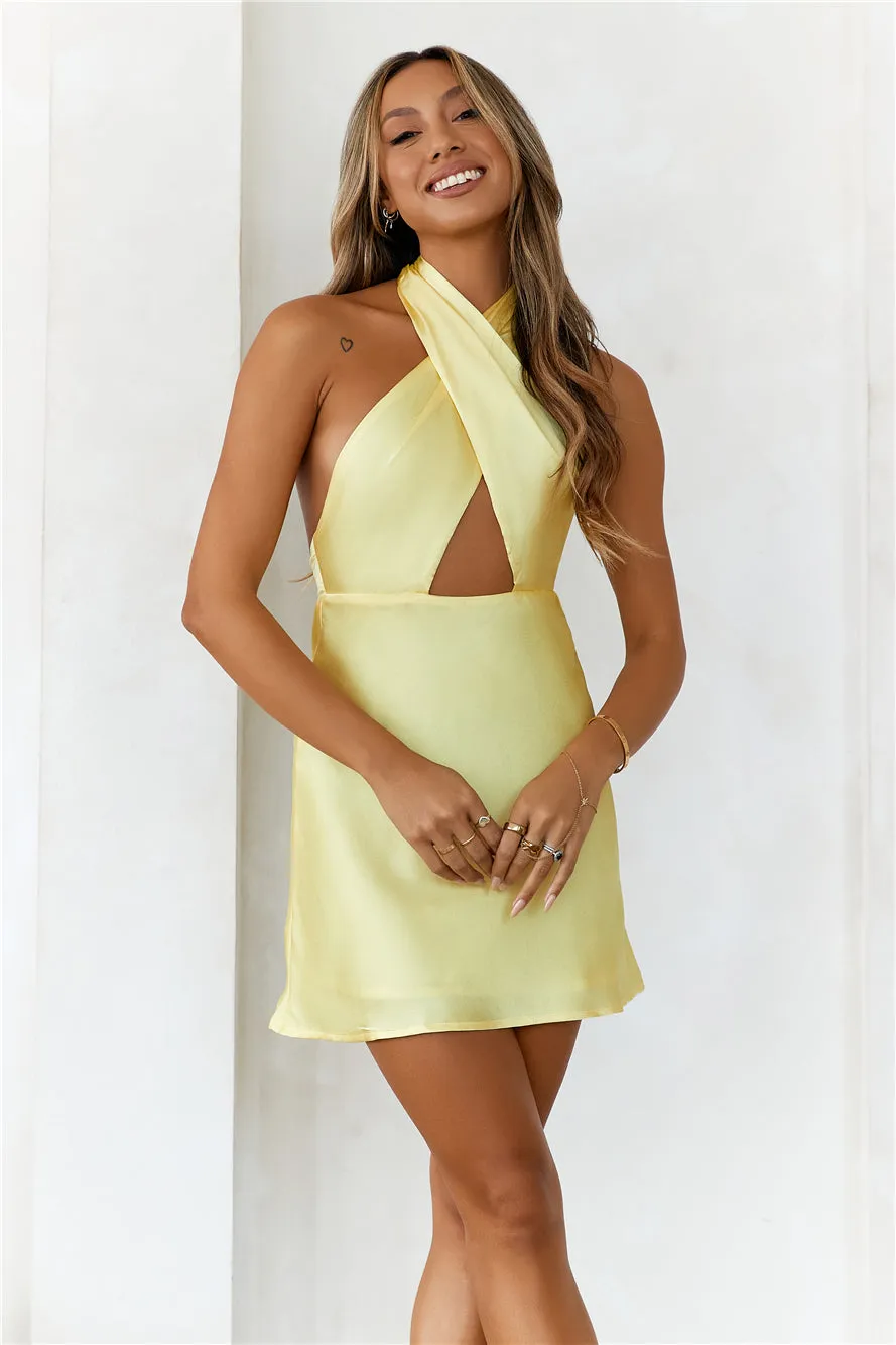 HELLO MOLLY Call Me Later Satin Mini Dress Yellow sold by Hello Molly