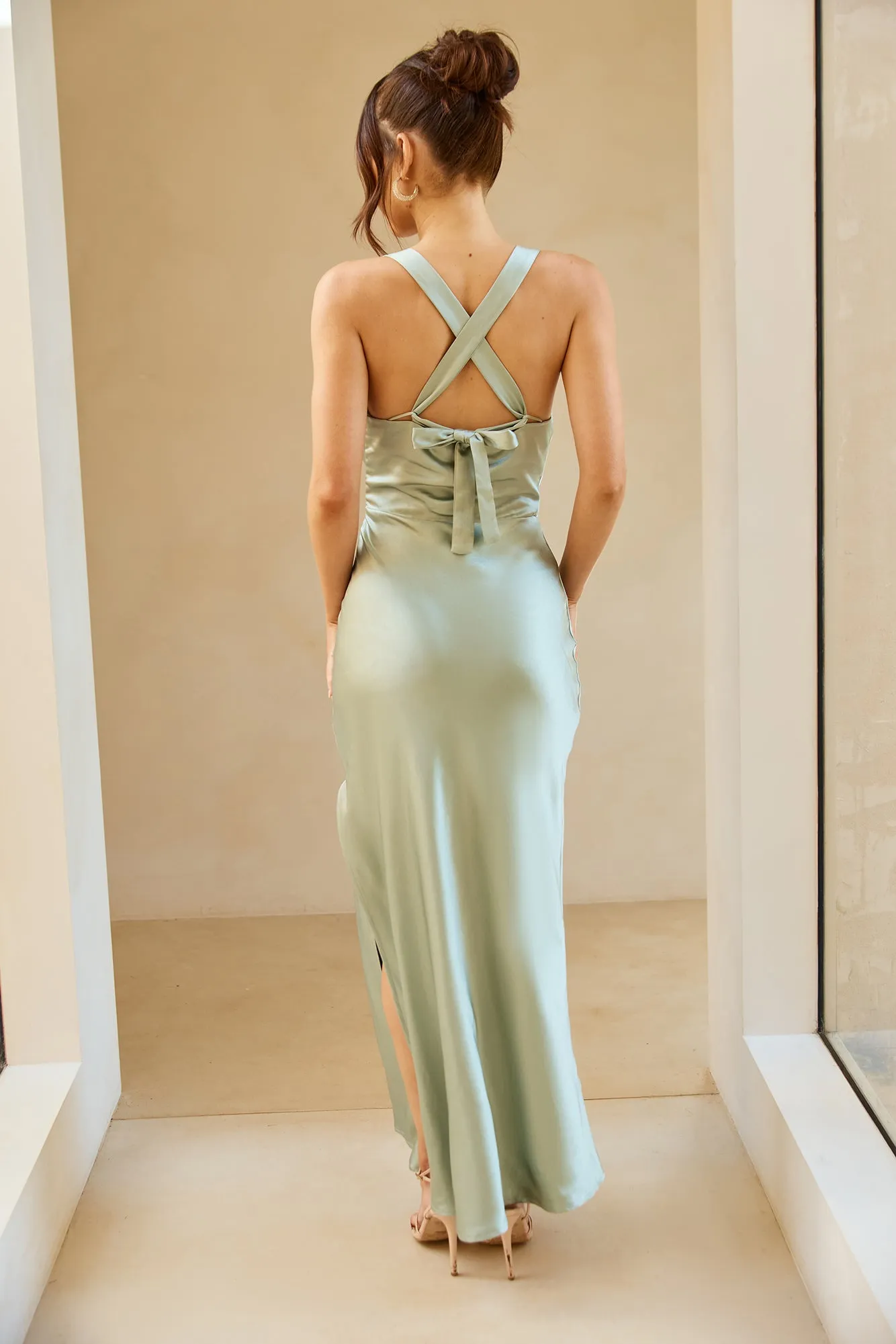 Sipping Champagne Satin Maxi Dress Sage sold by Hello Molly product image thumbnail 5