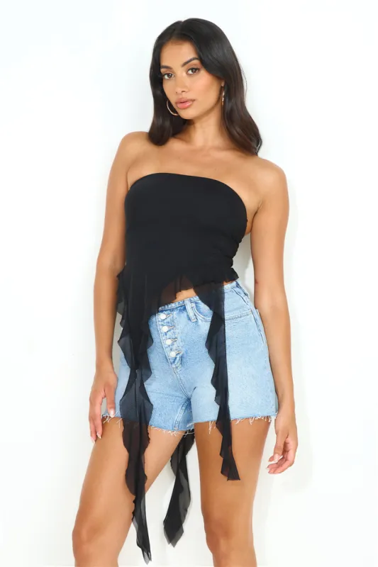 New York Trends Strapless Mesh Frill Top Black sold by Hello Molly