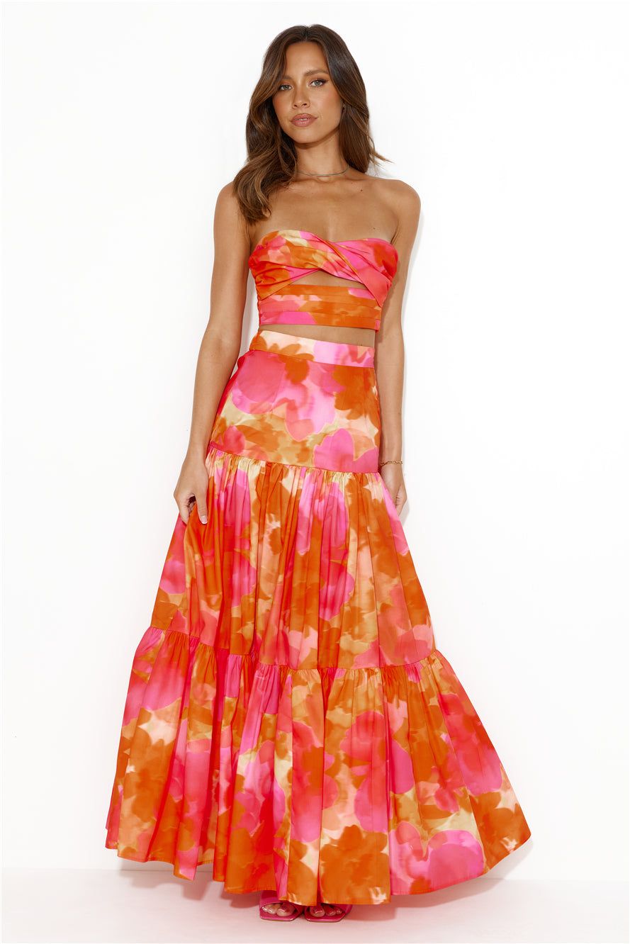 RUNAWAY Ayla Maxi Skirt Orange Floral sold by Hello Molly