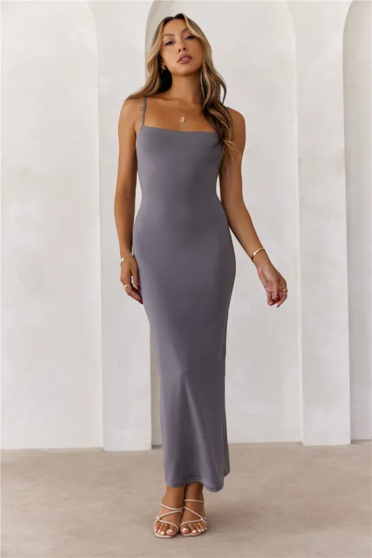 HELLO MOLLY BASE Smoothing Thin Strap Maxi Dress Charcoal sold by Hello Molly