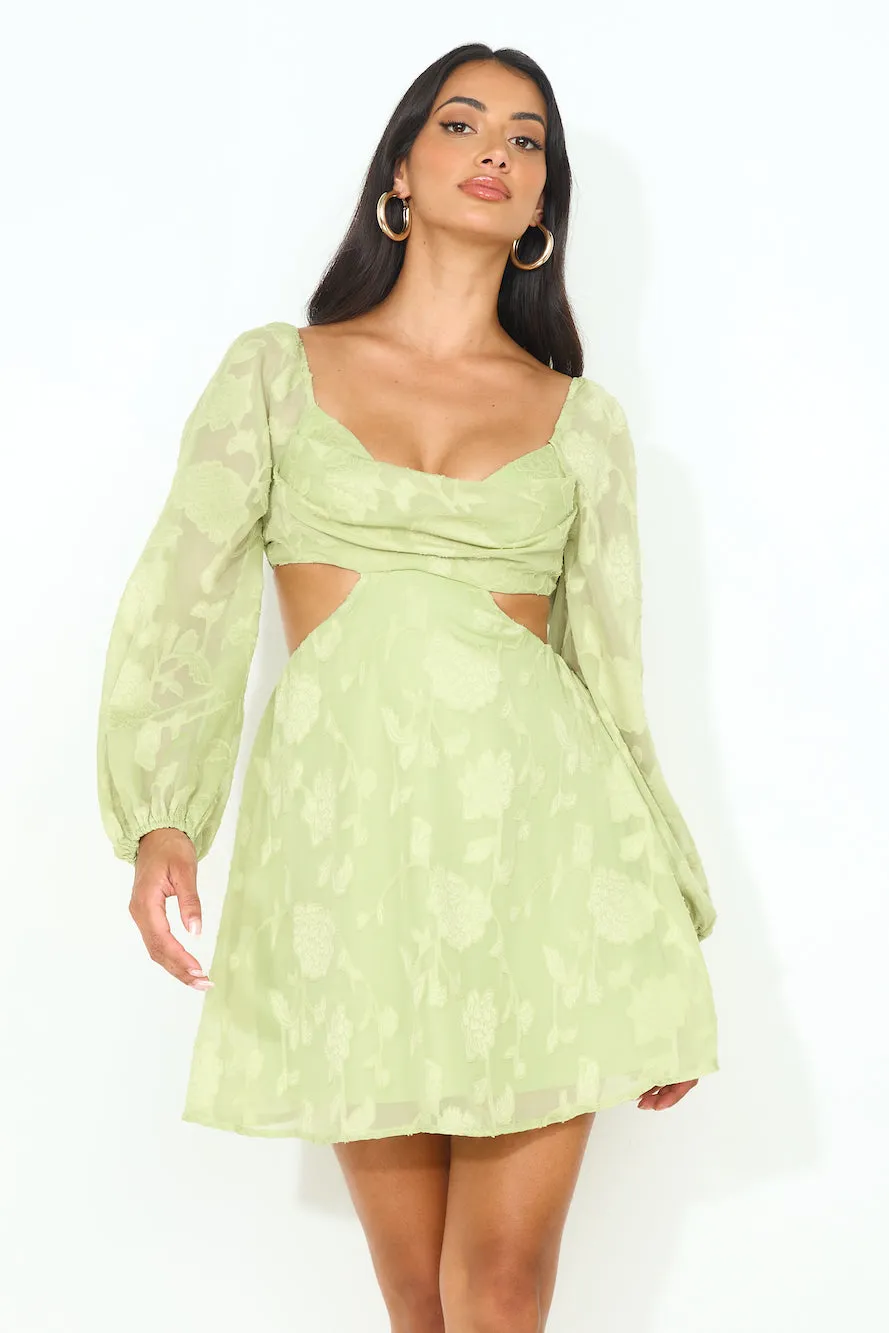 Dainty Long Sleeve Mini Dress Green sold by Hello Molly