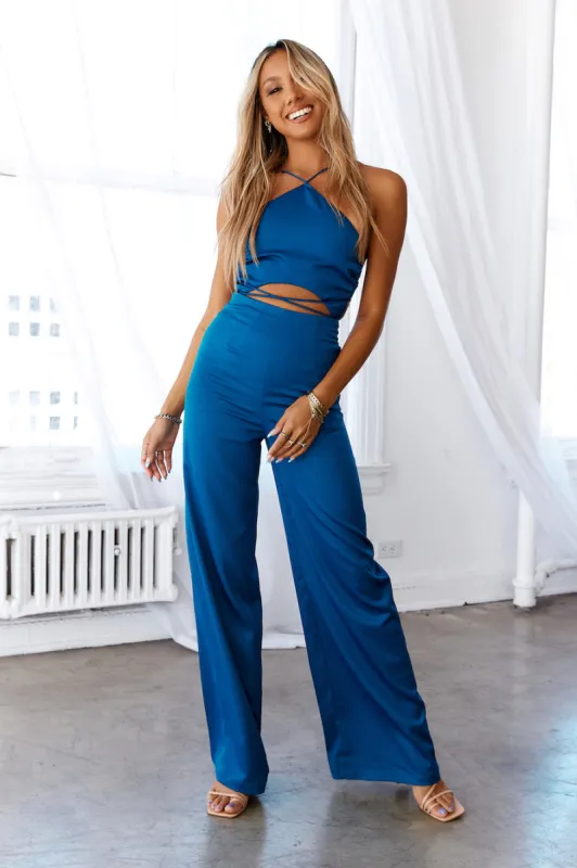DEAR EMILIA Adrianna Jumpsuit Petrol Blue sold by Hello Molly