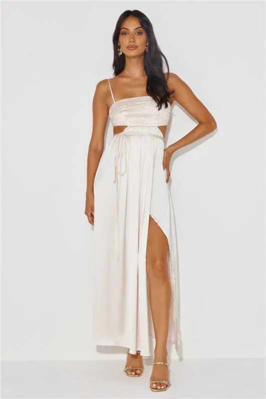 Nights In LA Satin Maxi Dress Champagne sold by Hello Molly