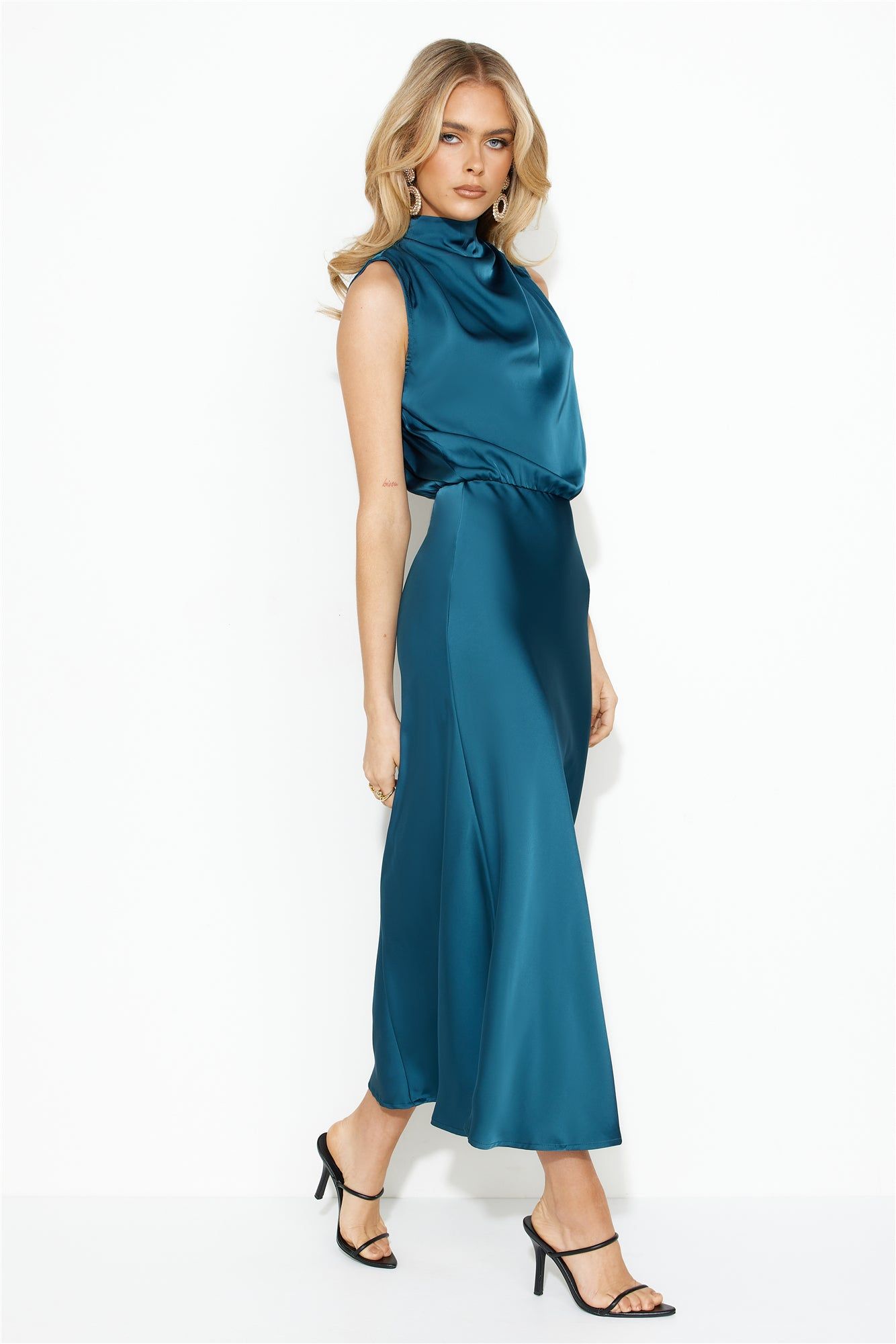 Confidence High Satin Midi Dress Teal sold by Hello Molly product image thumbnail 3