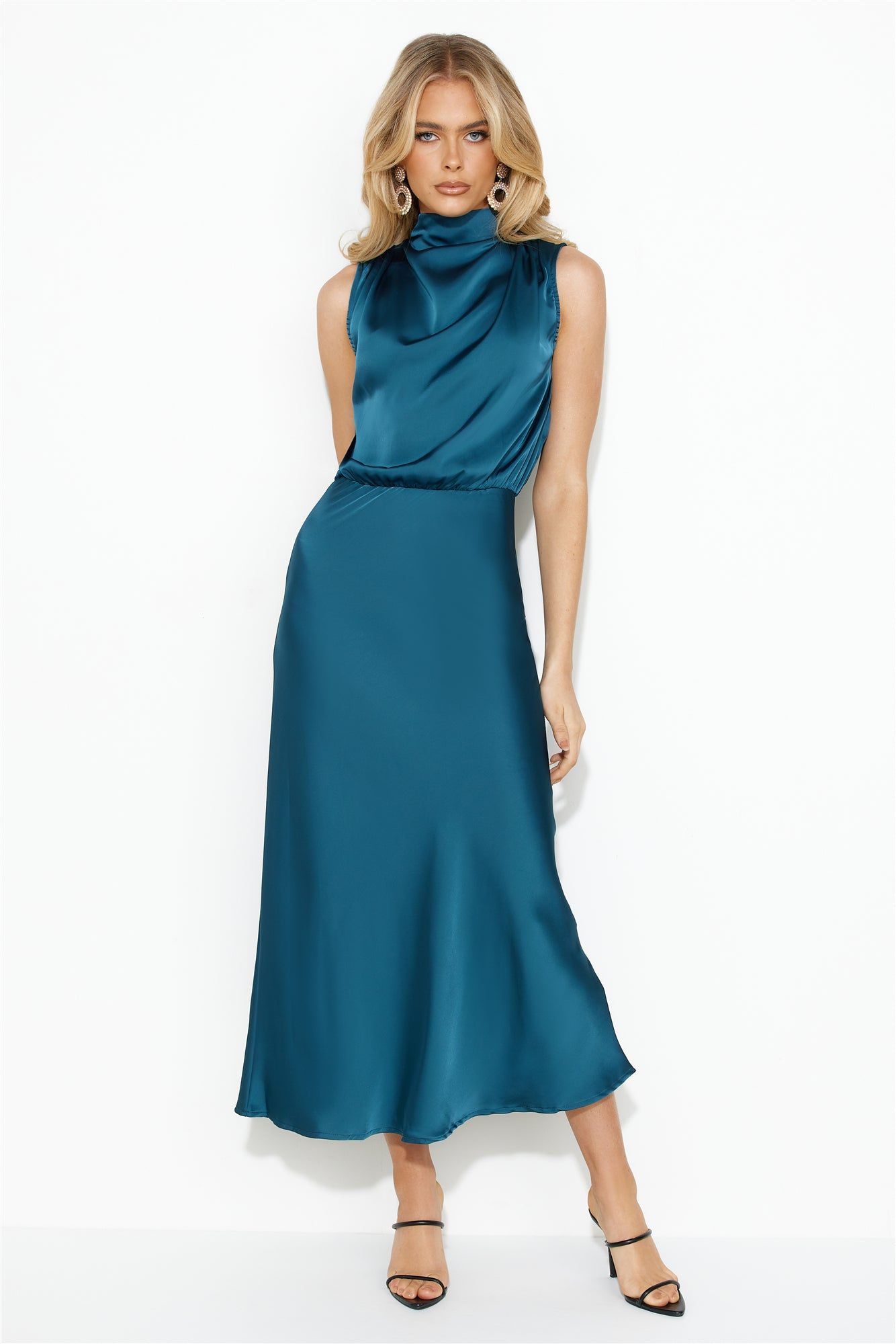 Confidence High Satin Midi Dress Teal sold by Hello Molly product image thumbnail 4