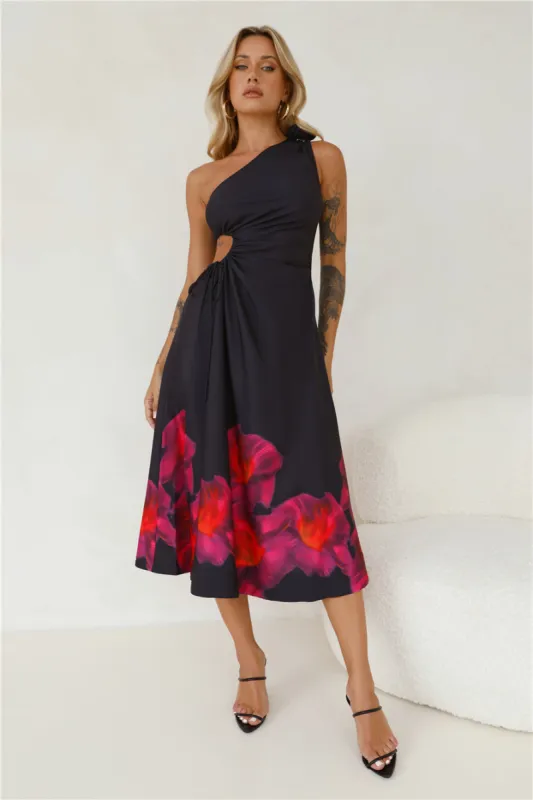 Ultimate Party One Shoulder Midi Dress Black sold by Hello Molly