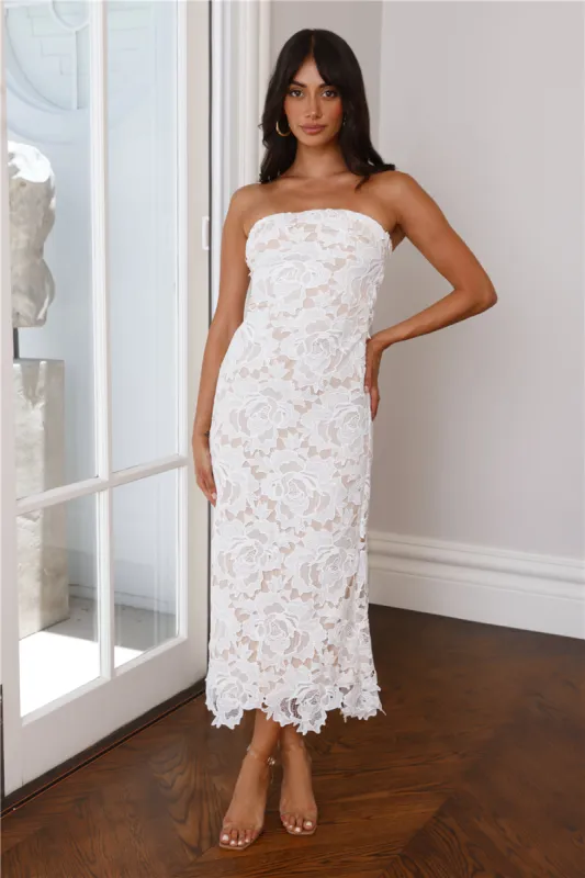 Time To Love Strapless Lace Maxi Dress White sold by Hello Molly