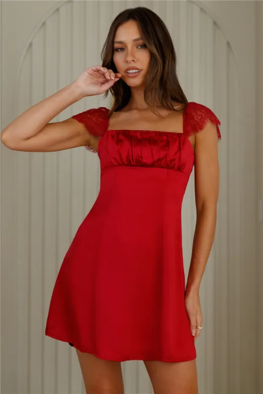 Dainty In The Dark Satin Mini Dress Red sold by Hello Molly