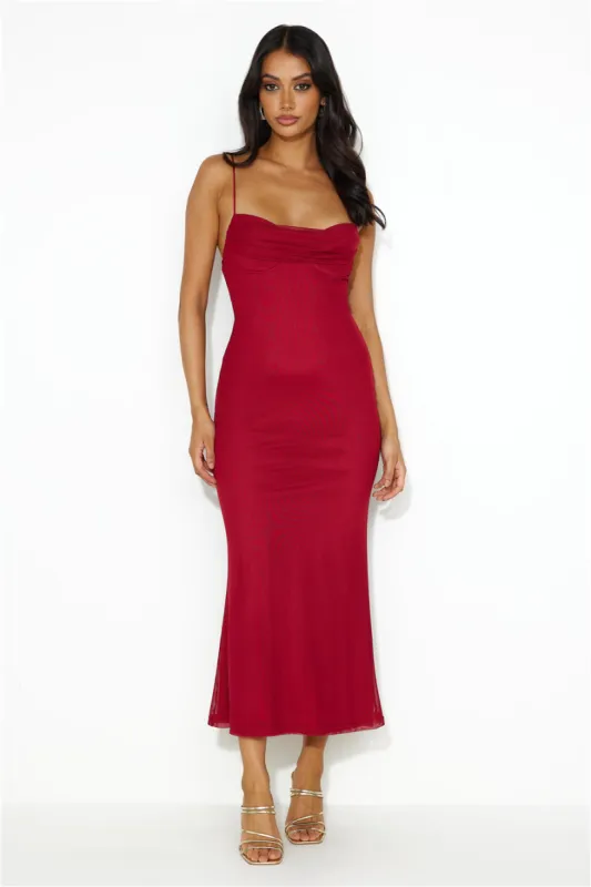 Desire To Party Mesh Maxi Dress Wine sold by Hello Molly
