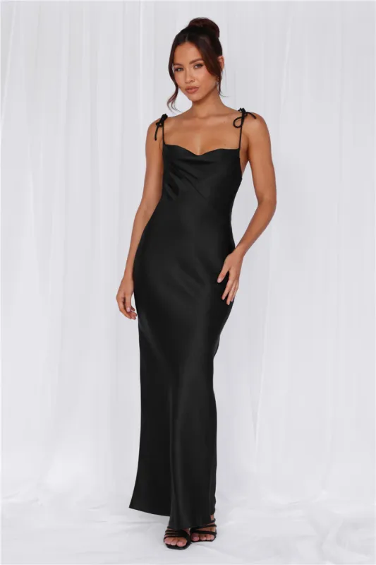 HELLO MOLLY The Penelope Cowl Satin Maxi Dress Black sold by Hello Molly