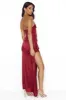 Extra Special One Shoulder Satin Maxi Dress Wine sold by Hello Molly