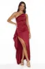 Extra Special One Shoulder Satin Maxi Dress Wine sold by Hello Molly