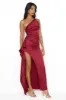 Extra Special One Shoulder Satin Maxi Dress Wine sold by Hello Molly