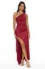 Extra Special One Shoulder Satin Maxi Dress Wine sold by Hello Molly