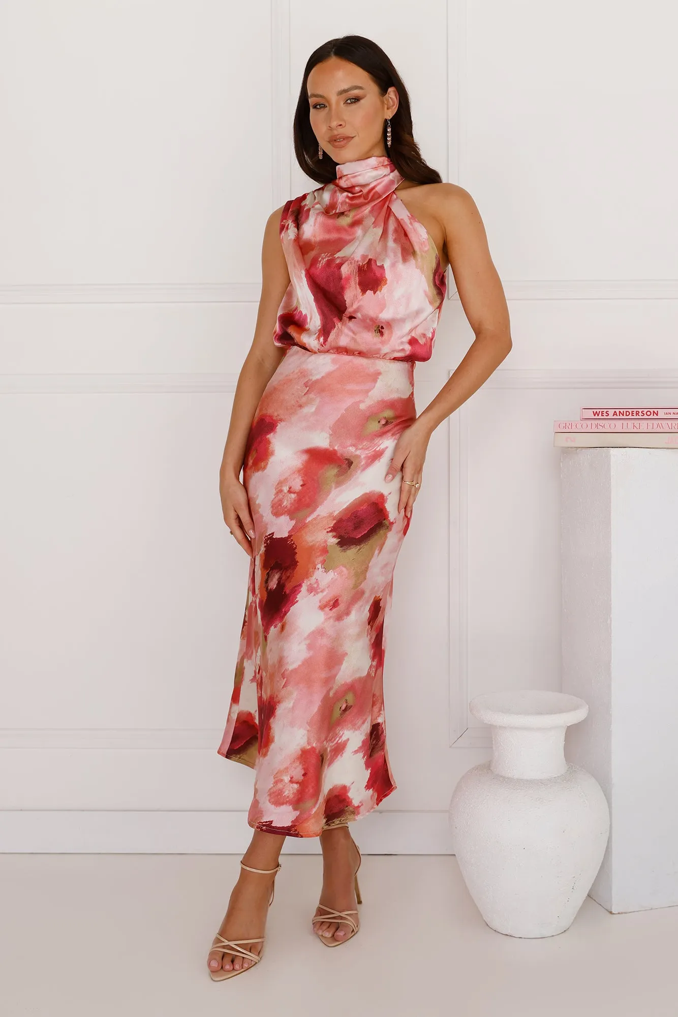 Blossom Trails Satin Maxi Dress Pink sold by Hello Molly