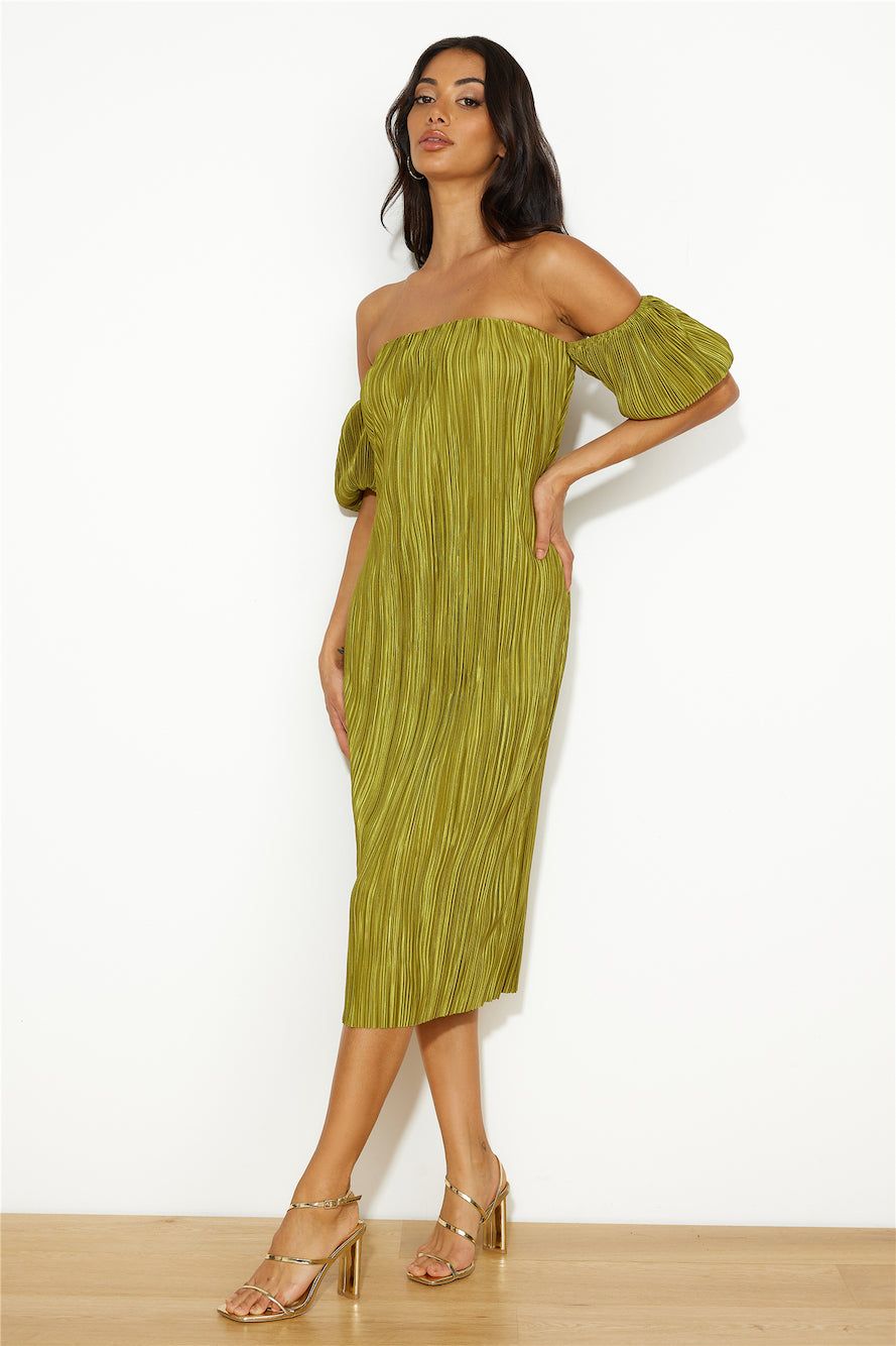 Give Me Plisse Midi Dress Olive sold by Hello Molly product image thumbnail 2