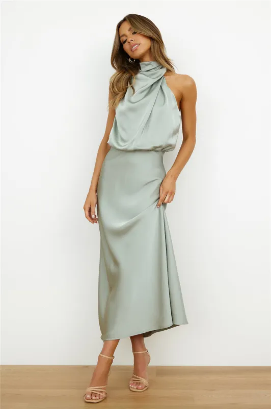 Switch Over Satin Maxi Dress Sage sold by Hello Molly