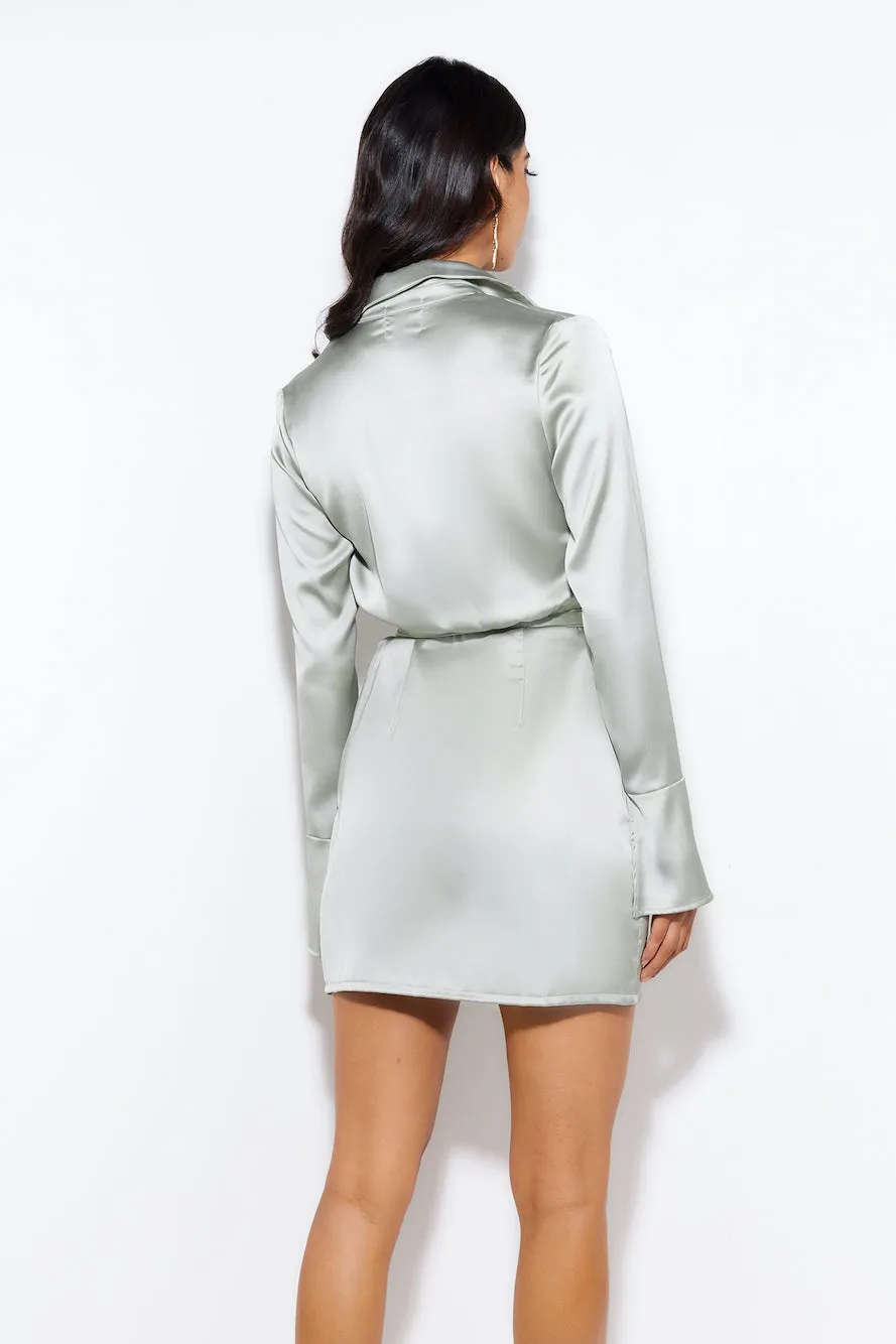 Love To Dance Satin Mini Dress Sage sold by Hello Molly product image thumbnail 4