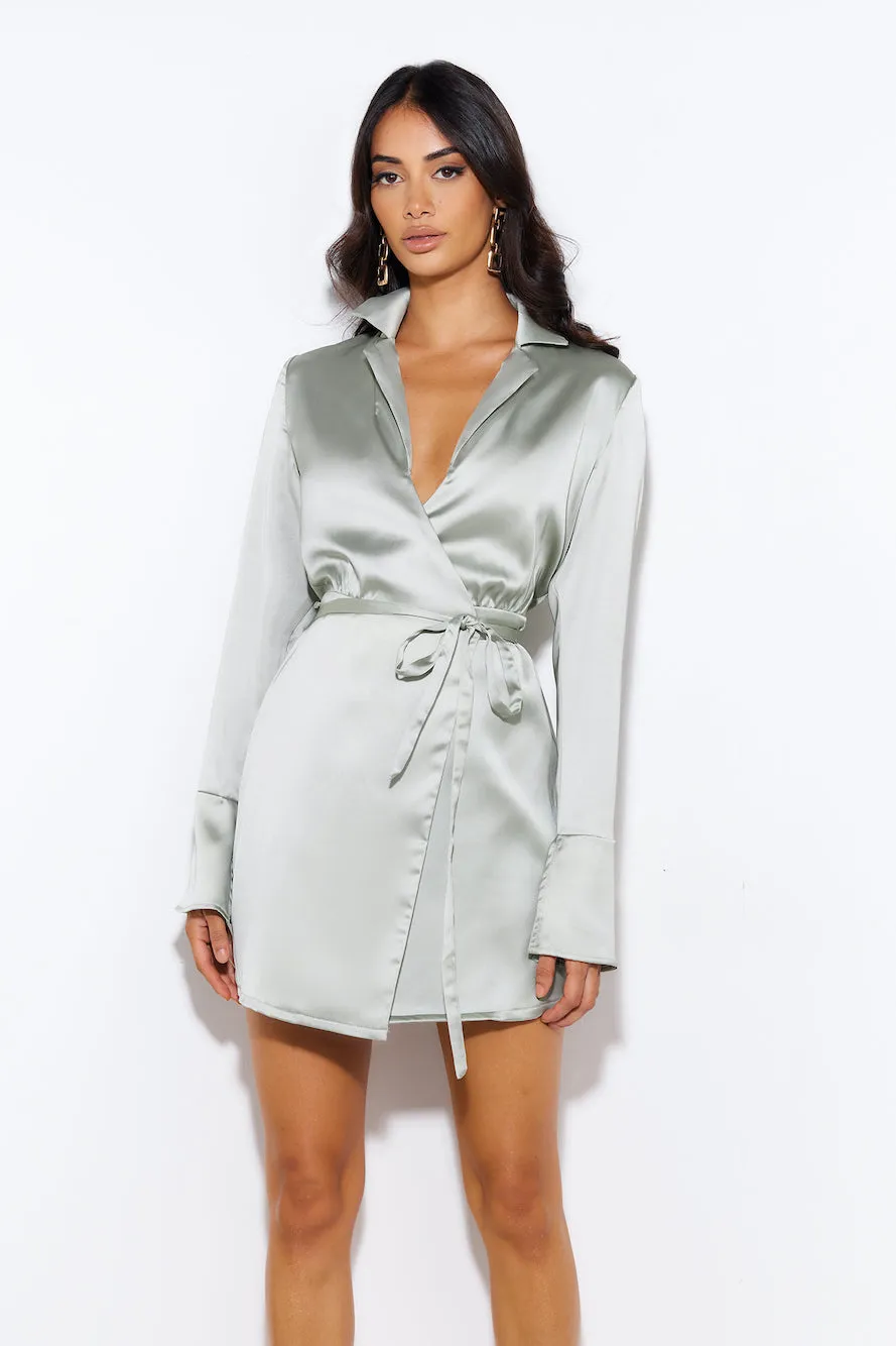 Love To Dance Satin Mini Dress Sage sold by Hello Molly product image thumbnail 3