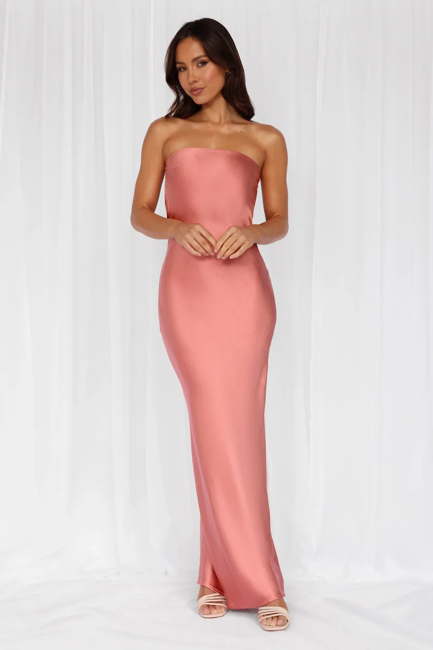 HELLO MOLLY The Felicity Strapless Satin Maxi Dress Rose sold by Hello Molly