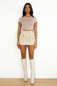 Always Trending Mini Skirt Beige sold by Hello Molly