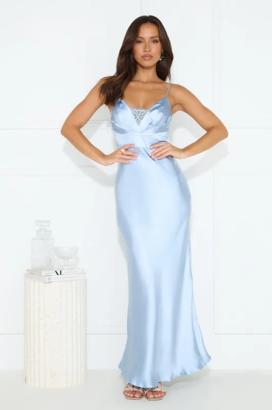 Lorelei Satin Maxi Dress Blue sold by Hello Molly
