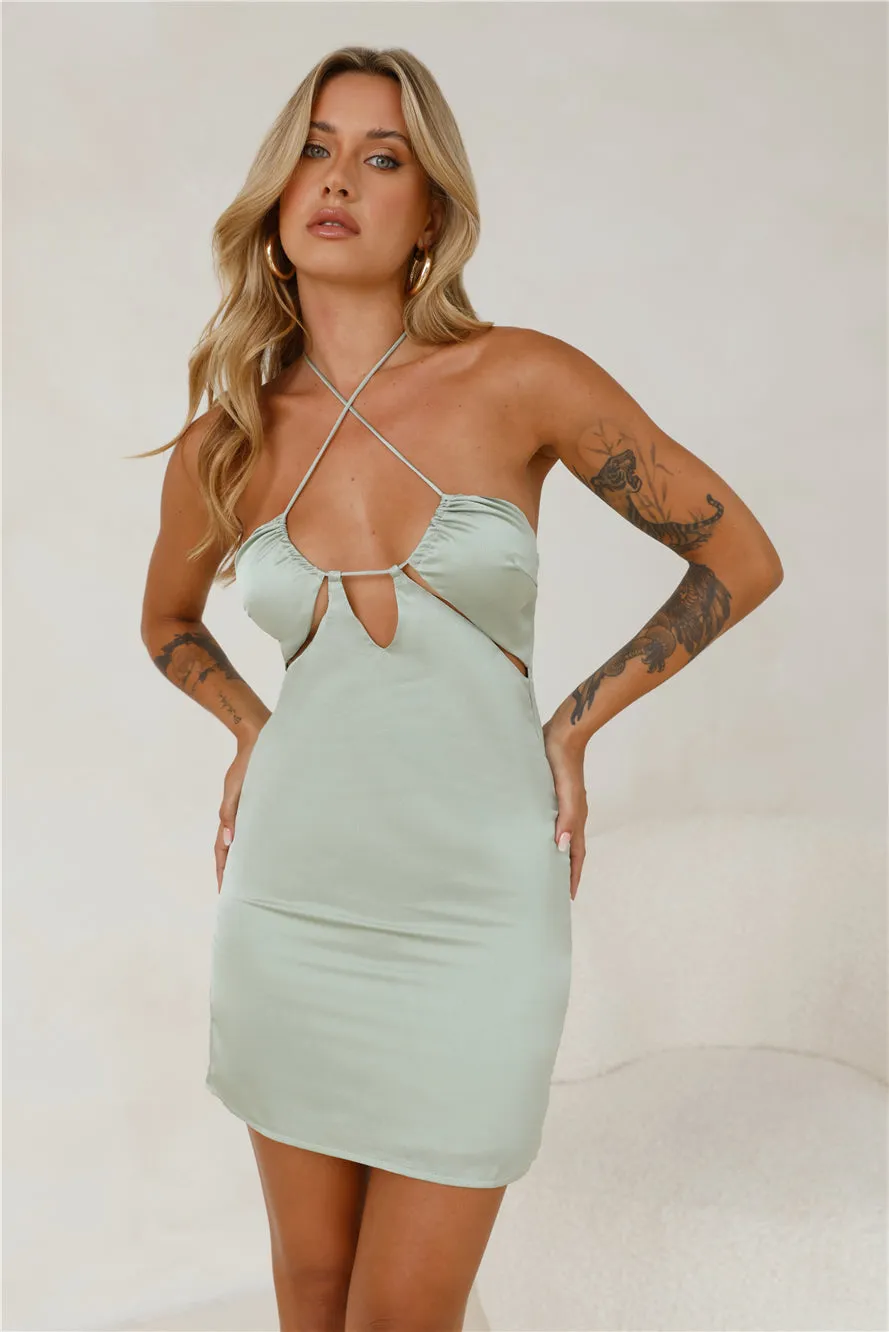 Brunch By The River Satin Mini Dress Sage sold by Hello Molly product image thumbnail 5