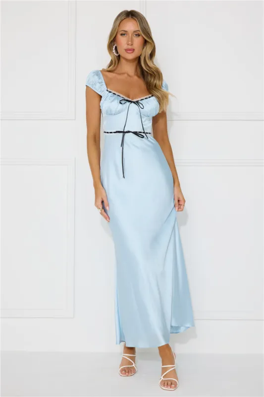 Satin Ribbons Maxi Dress Blue sold by Hello Molly