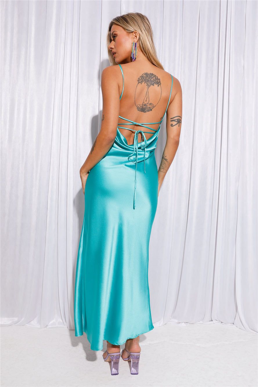 Classy Behaviour Satin Maxi Dress Turquoise sold by Hello Molly product image thumbnail 5