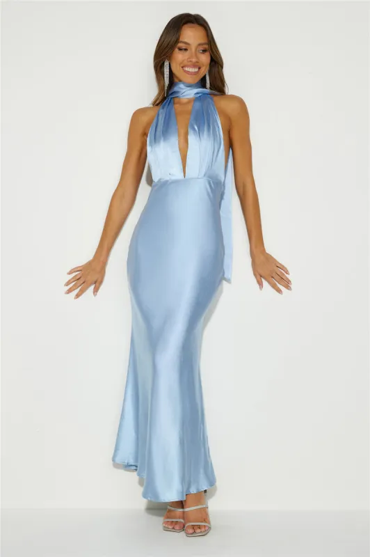 Slip On Class Satin Maxi Dress Blue sold by Hello Molly