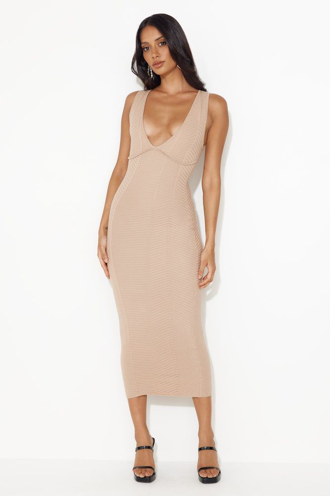 Empower Me Ribbed Midi Dress Beige sold by Hello Molly