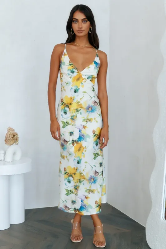 Florals On My Mind Satin Maxi Dress Floral sold by Hello Molly
