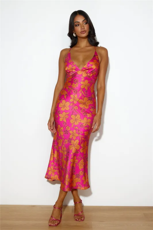 Florals On My Mind Satin Maxi Dress Pink sold by Hello Molly