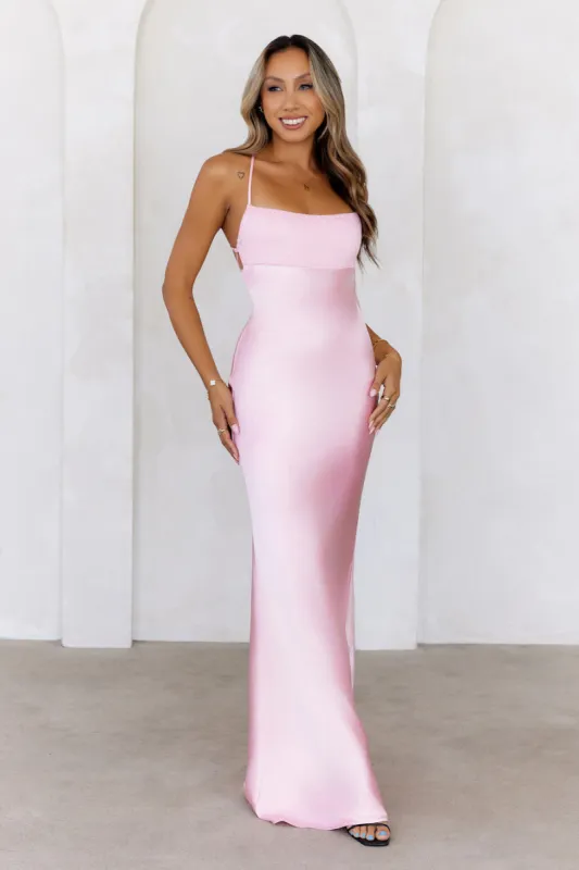 Welcome Fashionista Satin Maxi Dress Pink sold by Hello Molly