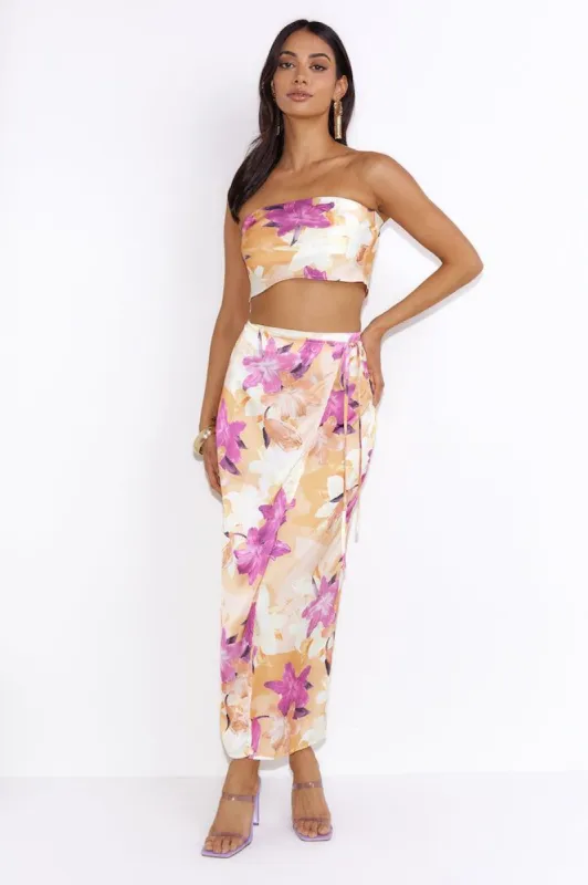 Sunset Silk Maxi Skirt Orange sold by Hello Molly