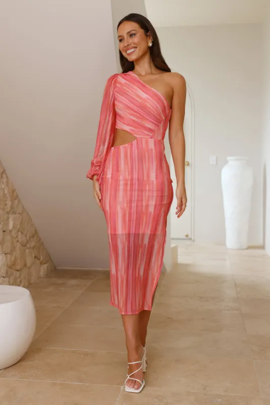 Sweet Pleasure One Shoulder Mesh Midi Dress Orange sold by Hello Molly