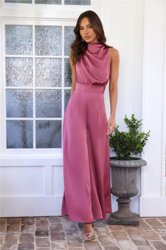 Ready Set Style Satin Jumpsuit Rose sold by Hello Molly