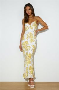 Sweetest Face Satin Maxi Dress Yellow sold by Hello Molly
