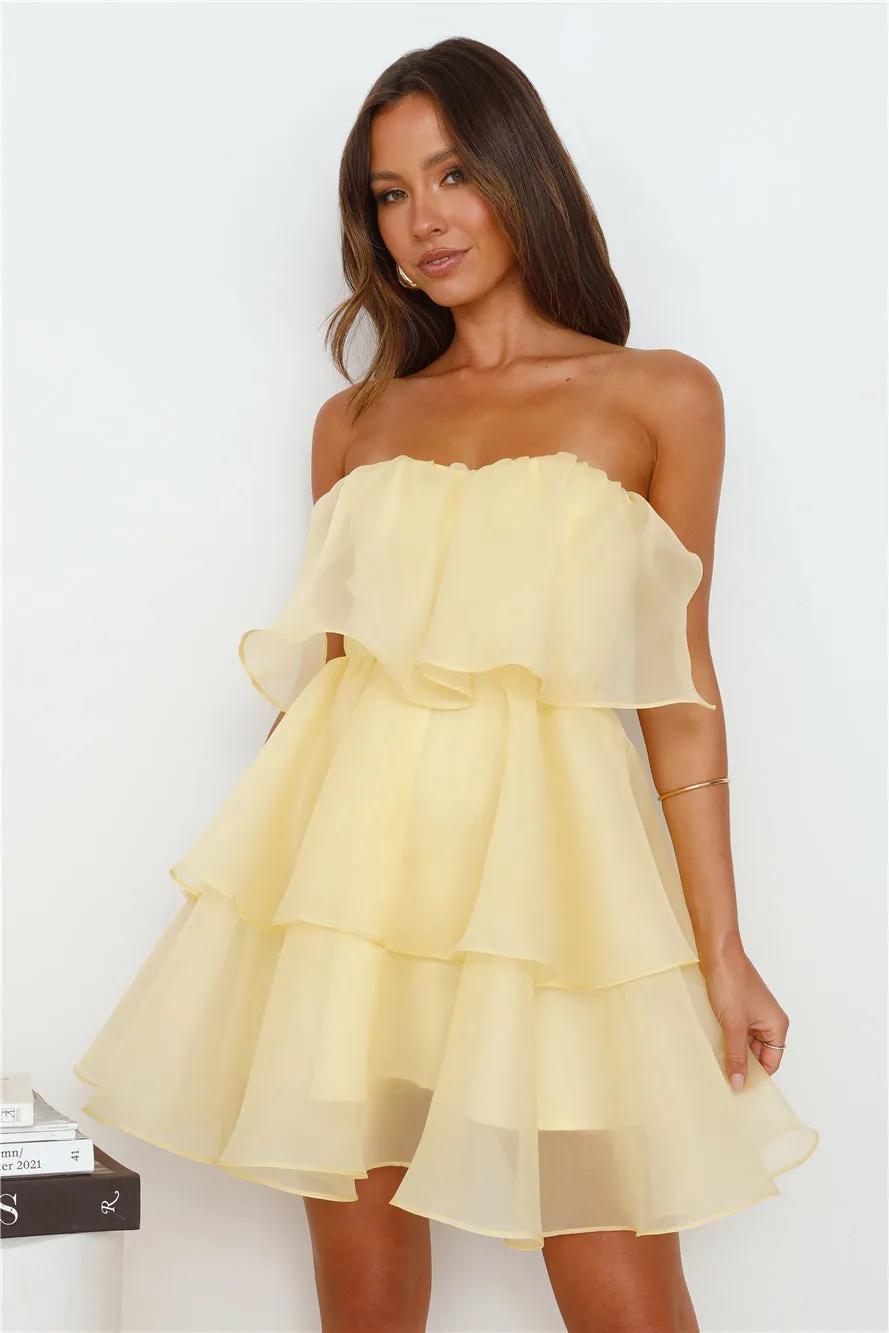 Sunlight Rays Strapless Mini Dress Yellow sold by Hello Molly