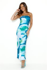 Impressive Girl Strapless Satin Maxi Dress Blue sold by Hello Molly