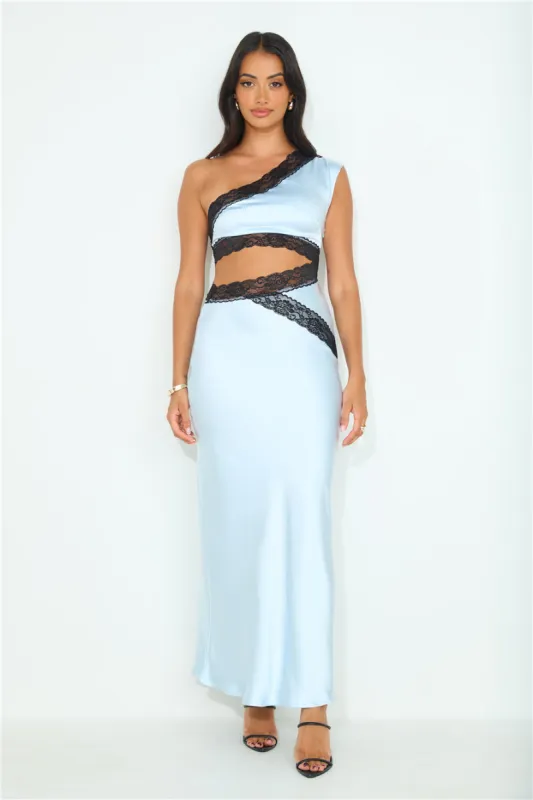 Intricate Love Satin Maxi Dress Blue sold by Hello Molly
